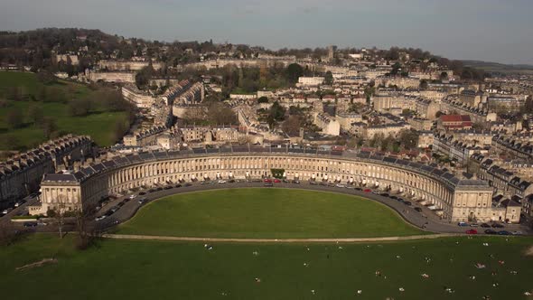 Royal Crescent, Historic Building, City Of Bath, UK, Aerial Overhead View