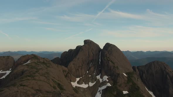 Beautiful Aerial view of Canadian Mountain Landscape during a vibrant summer sunset. Taken at Mt Arr alt