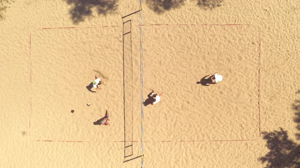 Undefined players in action during the Hellenic championship Beach Volley Masters 2020. Aerial shot alt