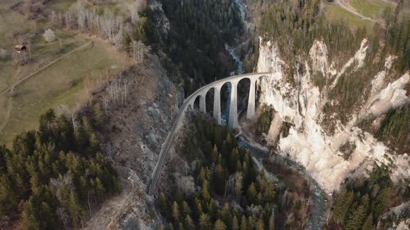Aerial bird view footage is ancient Roman swiss aqueduct  alt