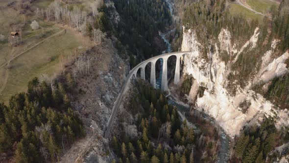 Aerial bird view footage is ancient Roman swiss aqueduct 