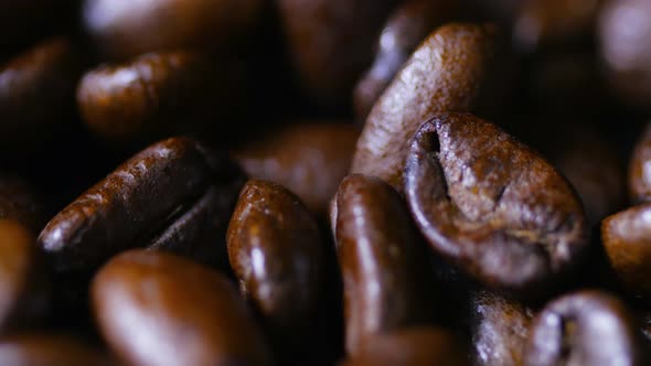 Brown Coffee Beans Rotating Around On Surface