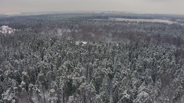 Winter Landscape of a Russian Village in the Forest