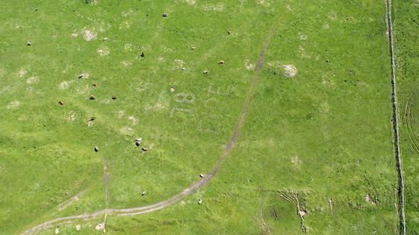 Aerial View of the Eire 78 Sign at Melmore Head in County Donegal Ireland alt