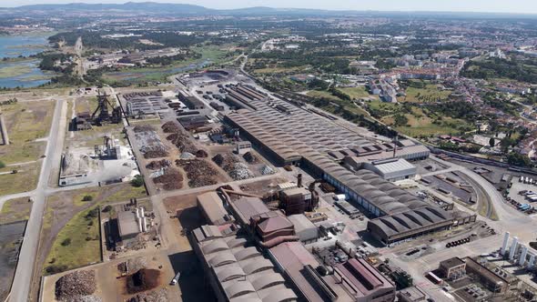 Aerial view of a giant industrial area with factories, Setubal, Portugal. alt