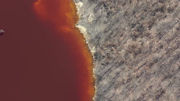Toxic red acidic mine drainage waters 4K aerial footage, Stock Footage