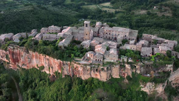 Italy, Medieval town on top of plateau. Aerial view