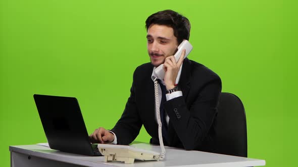 Telephone Conversation the Man From the Office. Green Screen alt