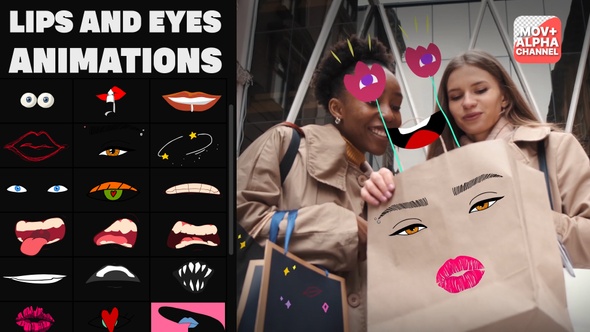 Lips And Eyes Mask Stickers | Motion Graphics Pack