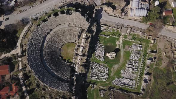 Aerial Footage of the Antique Theater. Side, Turkey