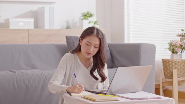 Entrepreneur beautiful business asian young woman wear casual work online with laptop alt