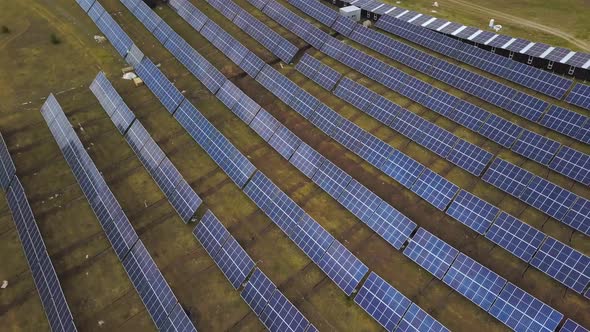 Solar Panels Farm (solar cell). Renewable green alternative energy concept - Aerial view alt