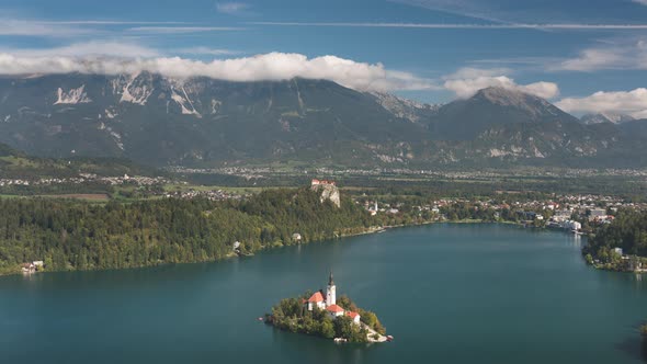 Time lapse of Lake Bled with famous Bled Island and Bled Castle