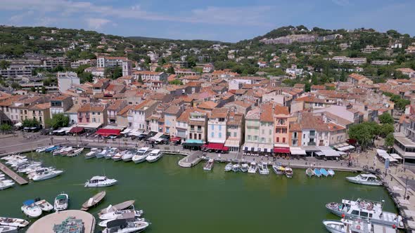 Aerial view of Cassis old town on the Mediterranean coast in Provence, France alt