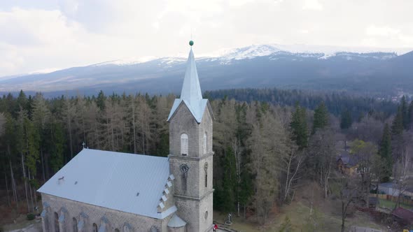 Flying Above Church in Europan Village