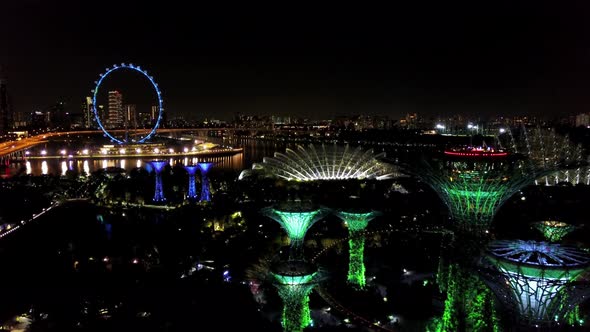 Aerial View of Gardens by the Bay at Night. Singapore