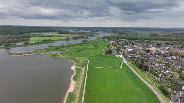 Heteren Village on the River Lower Rhine in the Dutch Province of Gelderland Aerial Drone View of alt