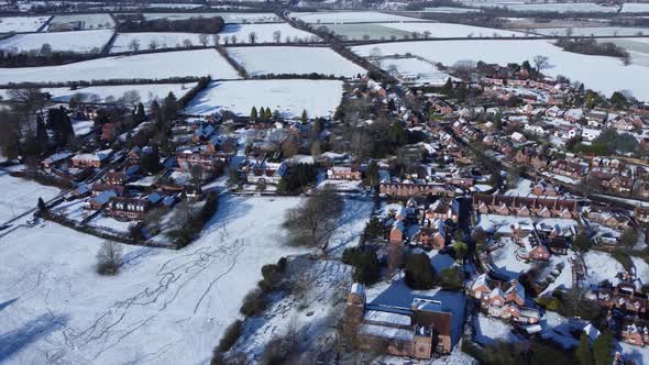 Stoneleigh Village In Snow Aerial Winter Warwickshire UK