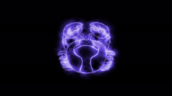 The cancer zodiac symbol animation, horoscope sign lighting effect purple neon glow