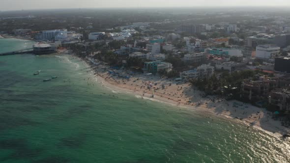 Aerial View of Sandy Beach and Holiday Resort in Playa Del Carmen Mexico alt