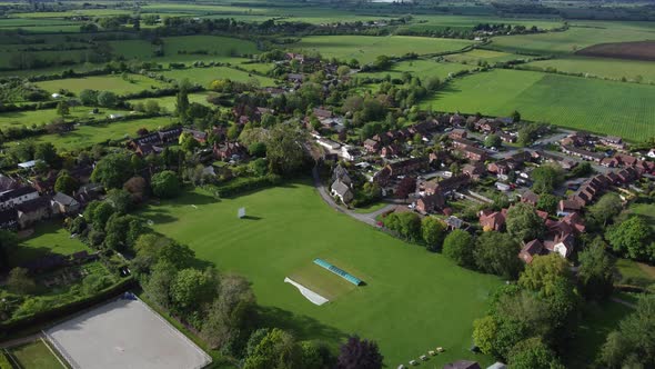 Elmley Castle Village Green Cricket Pitch North Cotswolds UK Aerial Landscape Spring