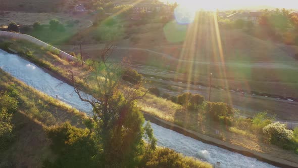 Aerial shot of some of the aqueducts that helps supply water to Los Angeles. alt