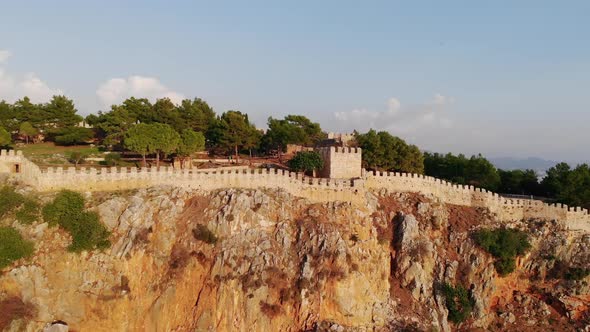 Aerial view of beautiful nature. Aerial drone flight over trees, rocks, city