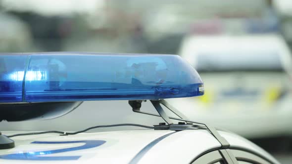 Police Flasher Flashing on the Roof of the Patrol Car alt