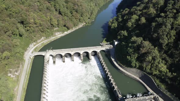 Hydroelectric Power Plant River Aerial View