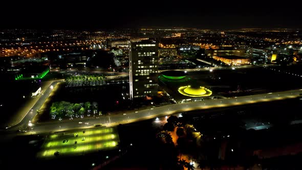 Night scape of downtown Brasilia Brazil. Postal card landmark city. alt