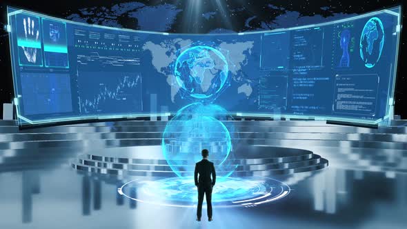 Business Finance Hud Technology Elements Holographic Large screen background alt