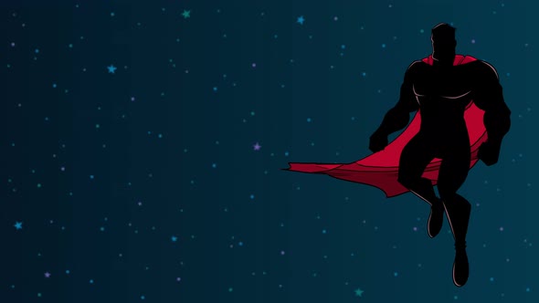 Superhero Flying in Space Silhouette