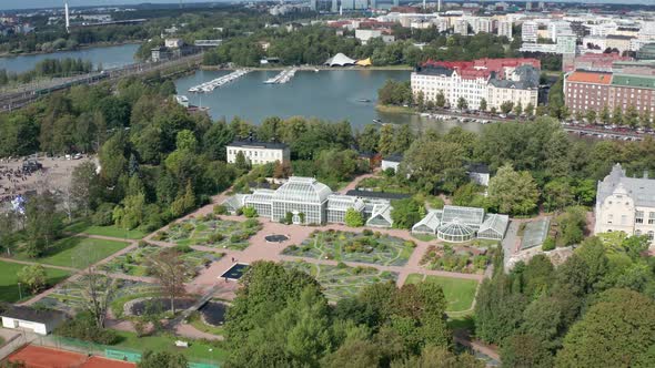 Helsinki Finland Kaisaniemi Botanical Garden Aerial Footage