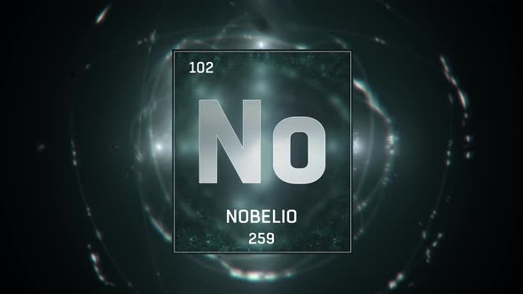 Nobelium as Element 102 of the Periodic Table on Green Background in Spanish Language