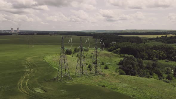 Transmission tower, power tower or electricity pylon. High-voltage powerline alt