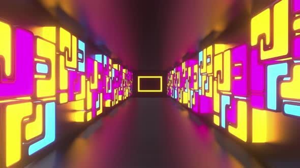 Colorful Cube Neon Tunnel 02 4k 
