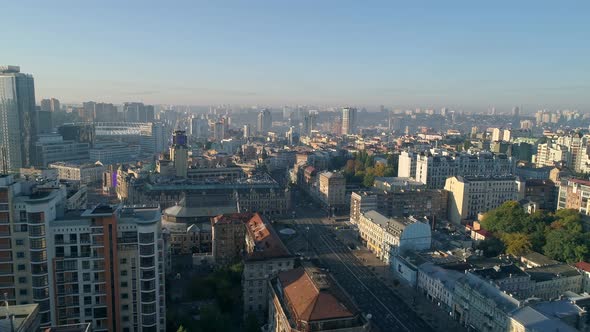 Aerial View of the Besarabsky Market and Khreschatyk Street in Kiev at Sunrise