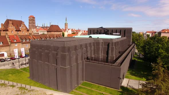 Aerial view of the Gdansk Shakespeare Theatre, Poland, Stock Footage