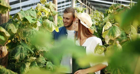 Couple Talking in Cucumber Greenhouse