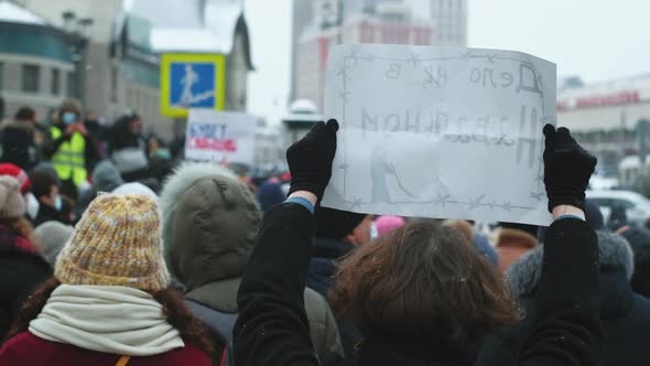 Opposition Political Activists with Placards and Posters on Streets of Moscow alt