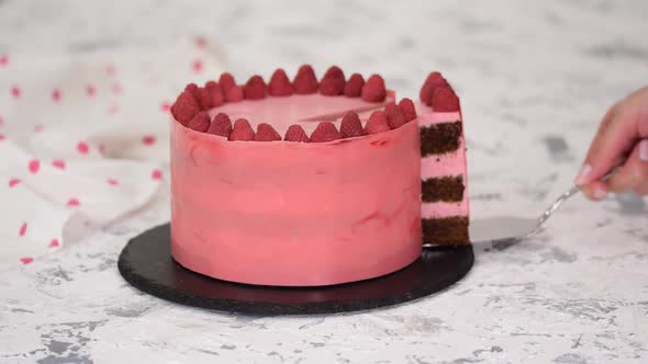 Chocolate And Raspberry Mousse Cake. Sweet food.