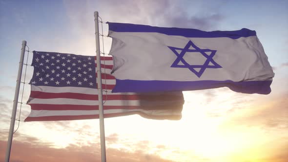 Israel and United States Flag on Flagpole alt
