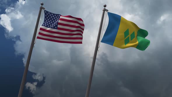 Waving Flags Of The United States And The Saint Vincent And The Grenadines 2K alt