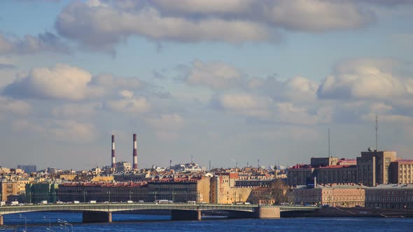 a panorama of the Foundry Bridge in St. Petersburg