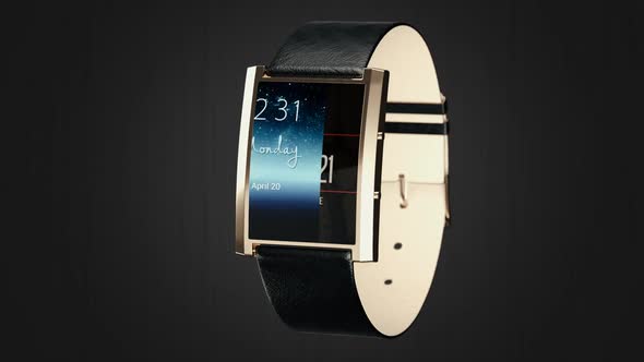 Close up on the elegant smartwatch with the touchscreen. A stylish device.