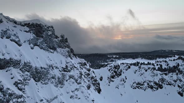 Aerial video of mountain panoramic landscape near Crater Lake, Oregon, USA alt