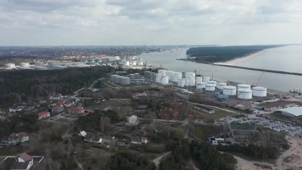 AERIAL: Port of Klaipeda with Loading Terminal and Docking Harbors alt