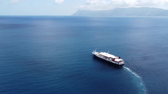 Cruise Ship Sailing Across Crete Greece