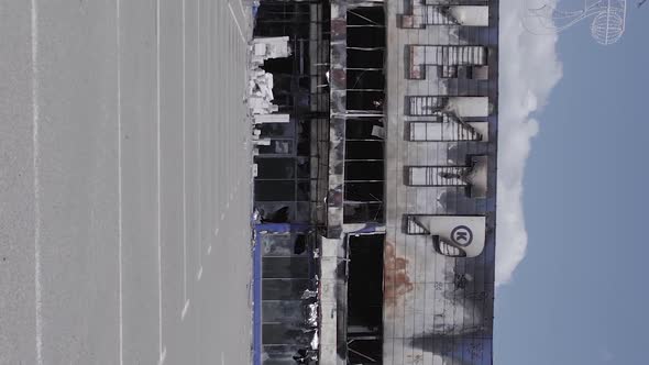 Vertical Video of a Destroyed Shopping Mall During the War in Bucha Ukraine alt