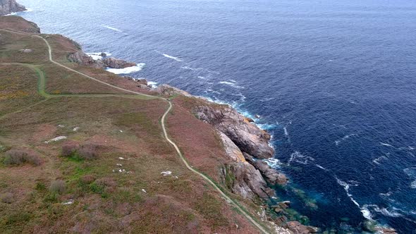 Aerial bird's eye view over an area called paper cliffs, in the area of Morás, Xove, Lugo, Galicia, alt